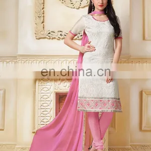 White Colored Banarasi Chanderi Suit. thumbnail-1