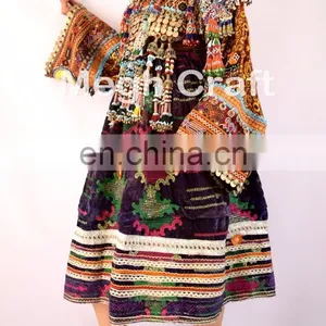 Handmade Balochi Coins Dress-Kuchi Vintage Tribal Dress -Kohistani Ethnic Costume Dress With Tassels thumbnail-3