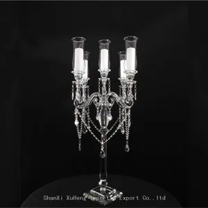 Long Stemmed 9 Arms Crystal Candelabra Centerpieces Crystal Candle Holder For Wedding Decoration thumbnail-4