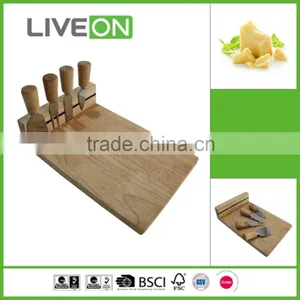 Wood Cutting Board With 4-pcs Cheese Knife Set thumbnail-1