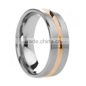 Tungsten Carbide Rings Wedding Bands Rose Gold Plated Groove Ring thumbnail-1