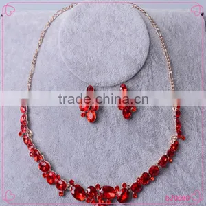 High Quality Jewelry White and Red Diamond Alloy Plating Silver Necklace Set thumbnail-1
