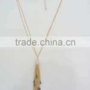 FASHION RHINESTONE PENDANT NECKLACE EARRING WITH CHAIN TASSEL AND GLASS BEADS thumbnail-1