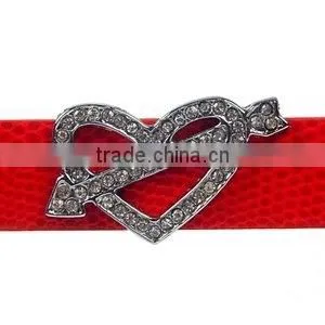 Heart With Arrow 18mm Rhinestone Slide Charms Wholesale, Fits 18mm Width Leather Bracelet thumbnail-1