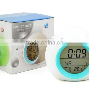 LED Luminova Circular Modern Color Changing Snooze Desktop Table Alarm Clocks Electronic Digital Clock thumbnail-2