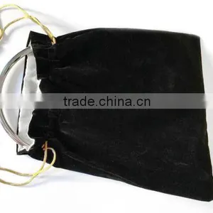 Soft Black Velvet Drawstring Carry Gift Bag Silver Lining 6.5" x 8" thumbnail-3