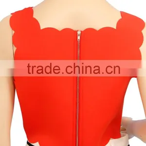 2016 S/S Hollow Out Curved Hem Bear Midriff Red Tops Neoprene Plain Crop Tops Wholesale 2015 thumbnail-6