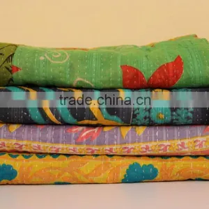 Indian Kantha Quilt Baby Quilt Twin Indian Quilt Indian Throws Sari Patchwork Quilt Cotton Quilt Vintage Quilt thumbnail-1
