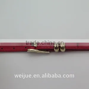 Gold Plated Alloy Buckle Leather Girl's Red Skinny Belt thumbnail-2