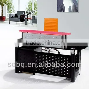 Modern Reception Desk Table Curve Glass Top With Metal Legs Front Desk Office Furniture PT-P011 thumbnail-1