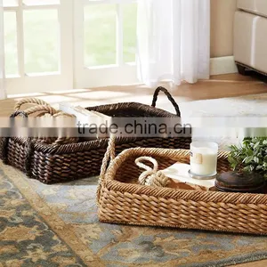 Rectangle Natural Seagrass Woven Storage Basket With Handles thumbnail-1