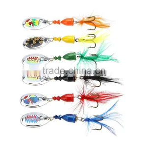 6Pcs 7cm 4g Hard Fishing Lures Spoon Noise Sequin Paillette Baits With Feather Treble Hook Set Tackle thumbnail-4
