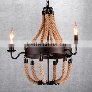 Wrought Iron Hemp Rope New Chandelier, New Brochure Product Pendant, Vintage Iron Candle Hemp Rope Chandelier thumbnail-1