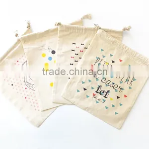 Customized Printing White Cotton Bags With Double Drawstring thumbnail-2