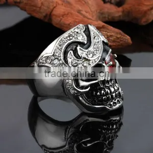 Mens Diamond/ Natural Ruby Skull Wedding Ring thumbnail-2