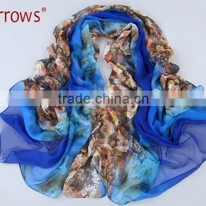 Big Long Rose Pattern Summer Scarf and Shawl for Women Imitated Silk Material More Vivid Royalblue Pink Flamingo Green thumbnail-2