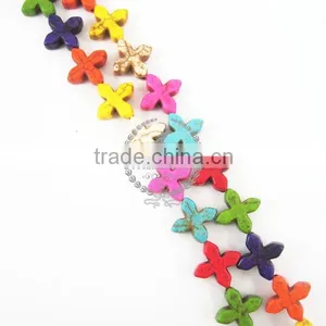1 String 15inch 15mm Vintage Mix Color Dyeing Turquoise Flower Cross Unique Beads 3010010 thumbnail-2