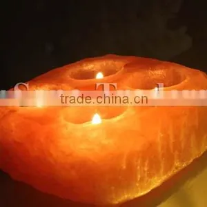 Himalayan Natural Crystal Rock Salt Rough Cuts 4 Hole Tea Light Holder , Candle Holder, Crystal Candle Holder, Himalayan Salt thumbnail-1