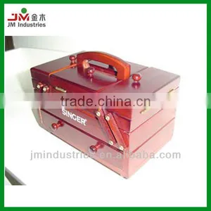Folding Wood Sewing Kits Box With Handle thumbnail-1