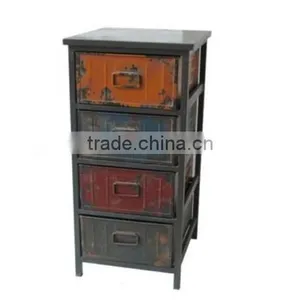 Vintage Metal Wood Top 4 Drawers Side Cabinet thumbnail-1