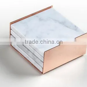 Square Marble Set of 4 Pieces Coaster Set With Pure Copper Box thumbnail-1