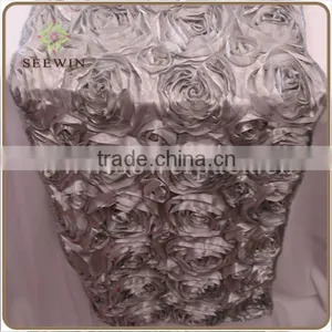 Plain Dyed Pattern and Satin Fabric,100% Polyester Satin Material Satin Rose Embroidery Table Runner/wedding Deco Rosette Table thumbnail-2