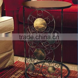 RH-4647 Metal Round Wood Top Snack Coffee Table Circle Motif Sofa Side Table thumbnail-1