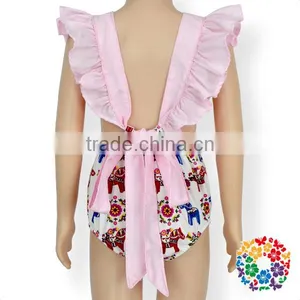Newborn Baby Clothes Pink Flutter Shoulder Crop Halter Bubble Girl Romper thumbnail-3