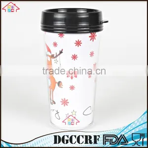 NBRSC Cheap Price Promotion Coffee Tumbler Plastic Double Wall Colorful Paper Inside Water Travel Mugs With Lid thumbnail-1