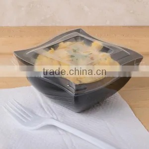FOOD GRADE Plastic Wavy 8 oz Black Square Bowl for Sale,OEM Plastic Wavy Black Square Lunch Bowl 8 oz for Sale thumbnail-1