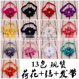 Fabric Flower Headband With Rhinestone in Center for Kids Hair Accessories thumbnail-2