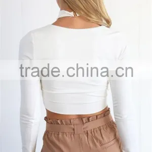 Wholesale 2017 Fashion Clothing Long Sleeve Design Women Top With v Neckline thumbnail-6