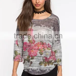 Hot Sale Floral Printed t Shirt Elegant Design for Ladies Wholesale thumbnail-1