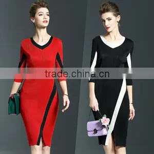 Exquisite Ladies 3/4 Sleeve Draped Package Hip Elastic One Piece Dress thumbnail-1