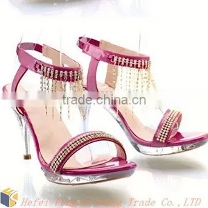 HFR-T311 2014 Rhinestone Tassels Genuine Leather Stiletto Heel Made in China Fashion Flat Sandal Shoe Lady Sandal thumbnail-1