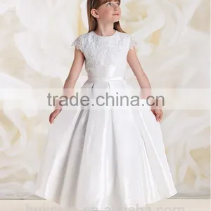 Lovely White Satin Cap Sleeve Lace Dress for Wedding Baby Cloth thumbnail-1