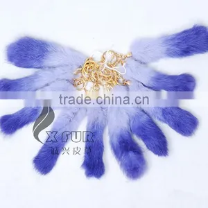 CX-R-39 Wholesale Custom Keychain Dip Dyeing Rabbit Fur Tail Key Ring Keys thumbnail-6