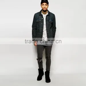 Black Plain Wholesale Denim Jacket Men Custom Cheap Price thumbnail-4