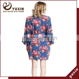 Sleeping Robe for Women Floral Pattern Wedding Bride Cotton Robe FR0023 thumbnail-1
