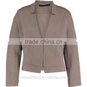 2017 Fashion Cropped Tops Zip Pocket Smoky Taupe Embossed Blazer for Ladies thumbnail-1