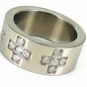 8mm Stainless Steel Diamond Ring / White Crystal Wedding Band Ring thumbnail-1