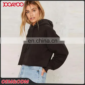 Wholesale Custom Oversized Long Sleeve Pullover Black Cropped Hoodie thumbnail-2