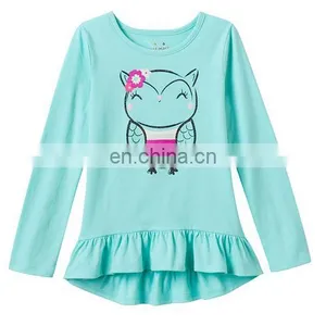 Hot Sale Cute Girl Dresses, One Piece Girls 4- 8 Long Sleeve Ruffled High-Low Tee thumbnail-6