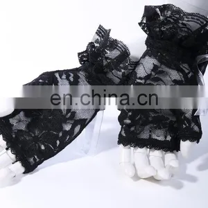 Gothic Laced Fingerless Gloves With Double Bow and Brooch thumbnail-2