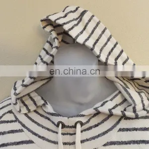 Womens Printed Stripe Sleeveless Funnel Neck Hoodie Top Shirt Natural Navy thumbnail-4