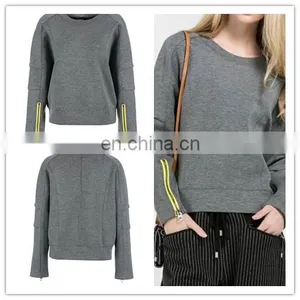 China Supplier Wholesale Clothing Ladies Crewneck Long Sleeve Zipper Cuff Sweatshirt/ Woman Clothing thumbnail-1