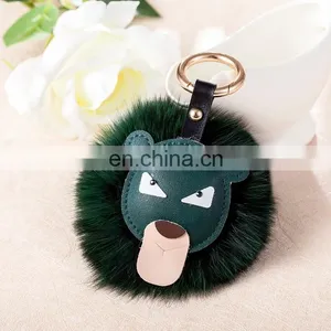 Creative Lion Head Fox Hair Ball Key Buckle Cartoon Animal Head Female Bag Pendant thumbnail-2