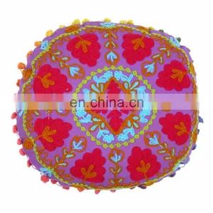 Suzani Embroidered Cotton Sofa Cover Boho Indian Decorative Cushion Cover Decor thumbnail-1
