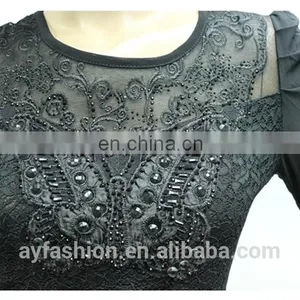 In Stock Item Lace Decoration 100% Polyester T-shirt Woman Shirt thumbnail-4