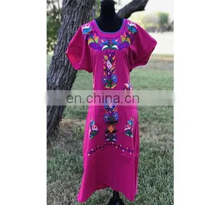 Fashionable Mexican Kaftan Embroidered Party Mexican Dresses Wholesale Women Vintage Tunic Long Dress thumbnail-1